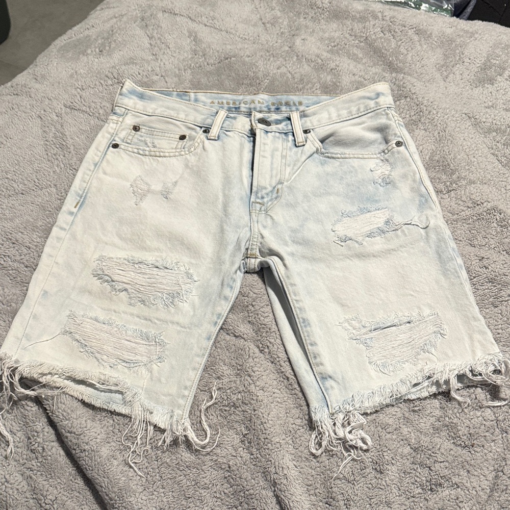 American Eagle Light Blue Distressed Jean Shorts